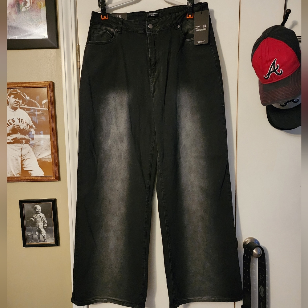 American Bazi By Forever 21 Black Wide-Leg Jeans Size 1x 16